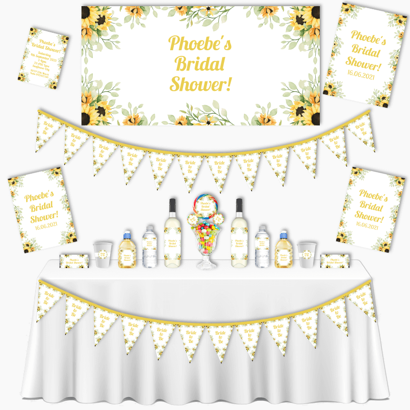 Personalised Sunflower Grand Bridal Shower Decorations Pack