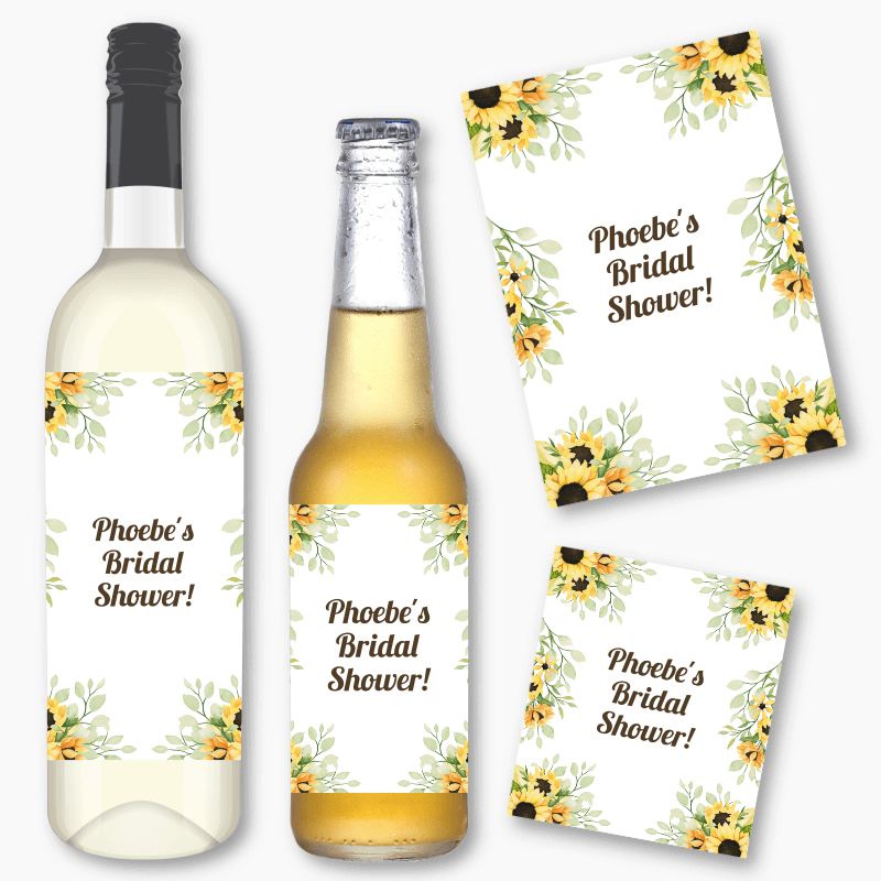 Personalised Sunflower Party Wine &amp; Beer Labels