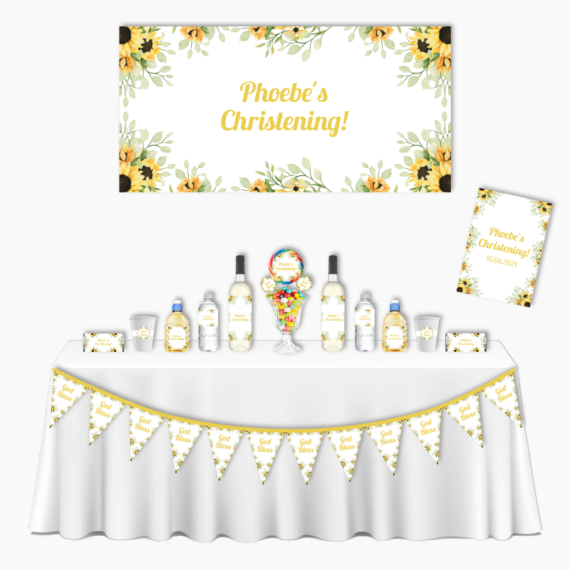 Personalised Sunflower Deluxe Christening Decorations Pack