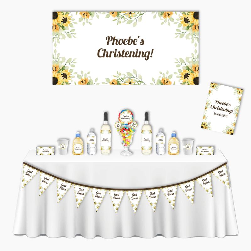 Personalised Sunflower Deluxe Christening Decorations Pack