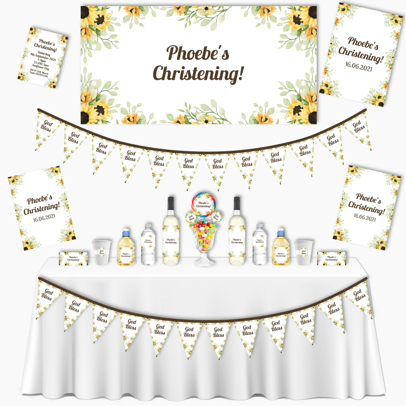 Personalised Sunflower Grand Christening Decorations Pack
