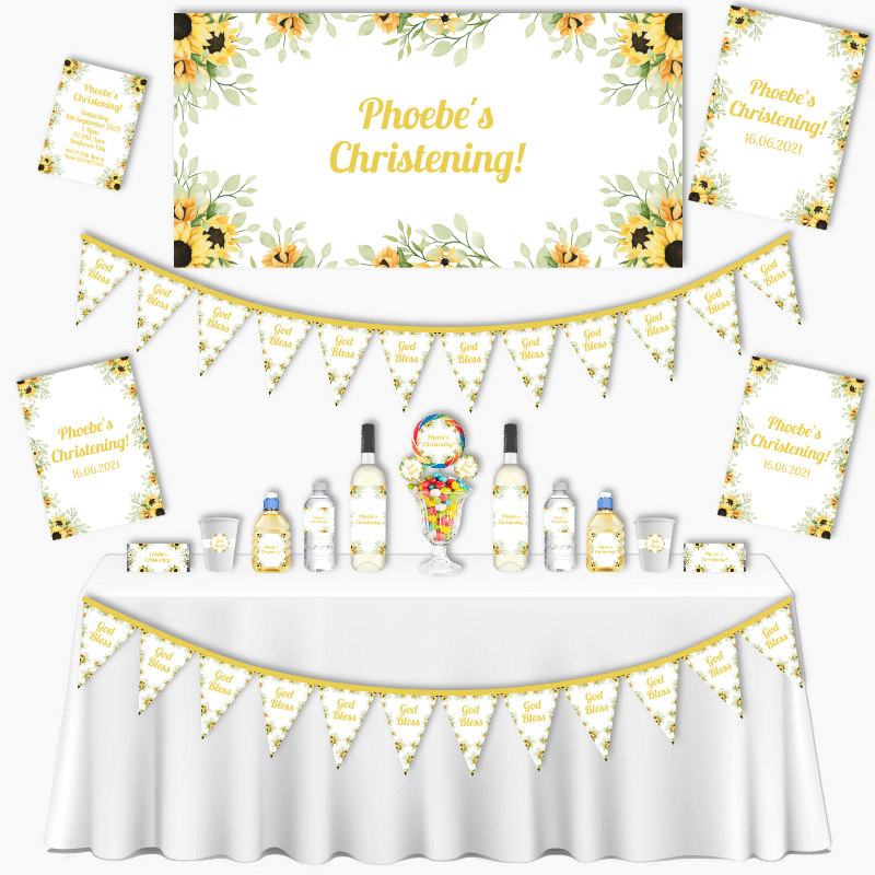 Personalised Sunflower Grand Christening Decorations Pack