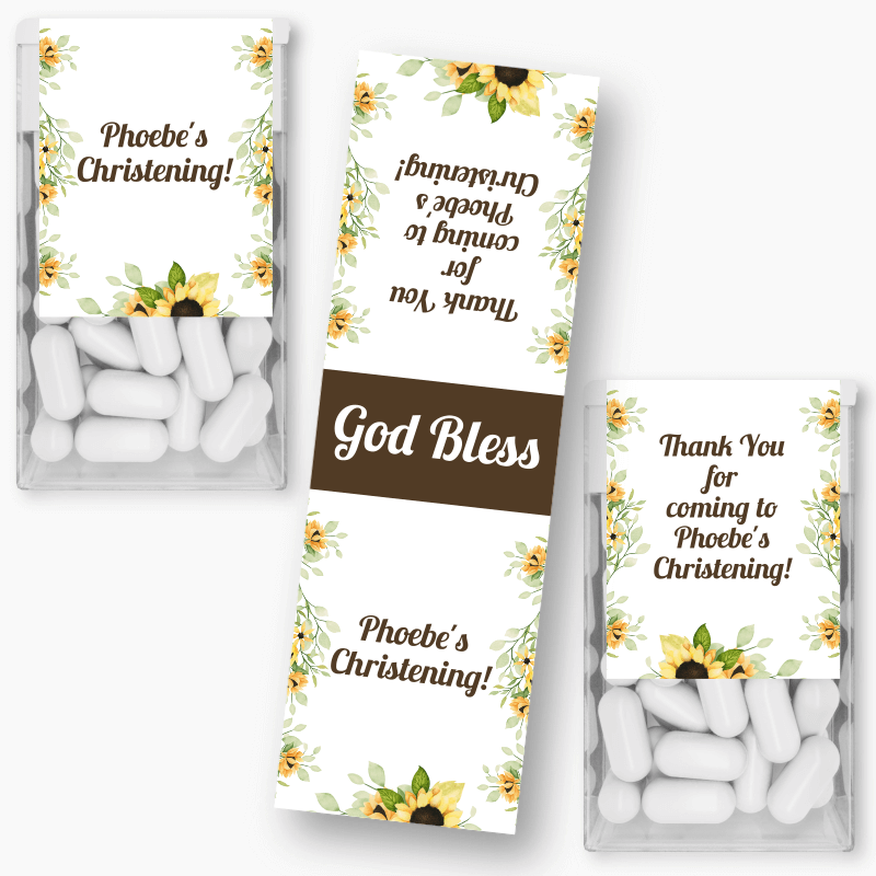 Personalised Sunflower Christening Tic Tac Labels