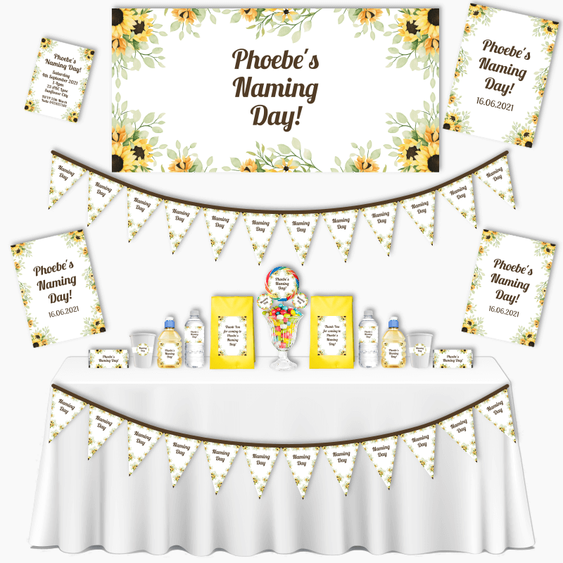 Personalised Sunflower Grand Naming Day Decorations Pack