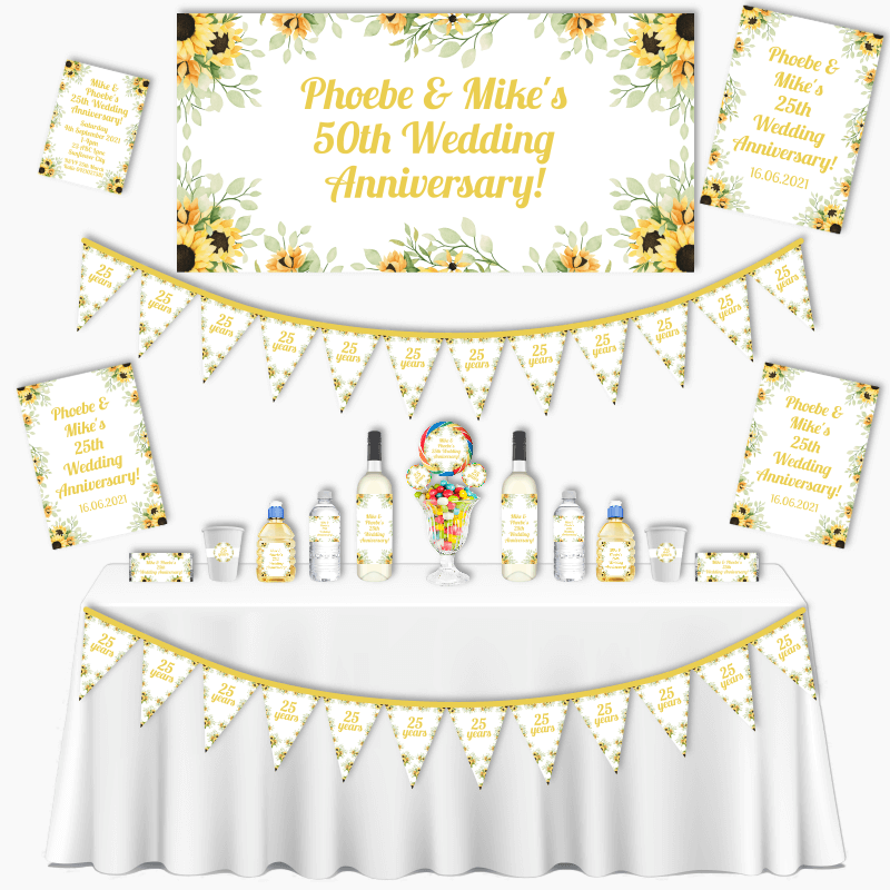 Personalised Sunflower Grand Wedding Anniversary Decorations Pack