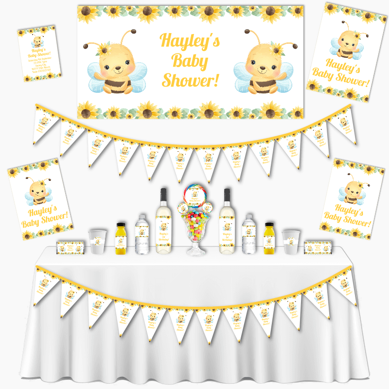 Personalised Sunflower &amp; Honey Bee Grand Baby Shower Pack - White