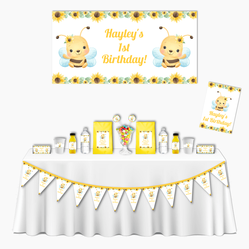 Personalised Sunflower &amp; Honey Bee Deluxe Birthday Party Pack