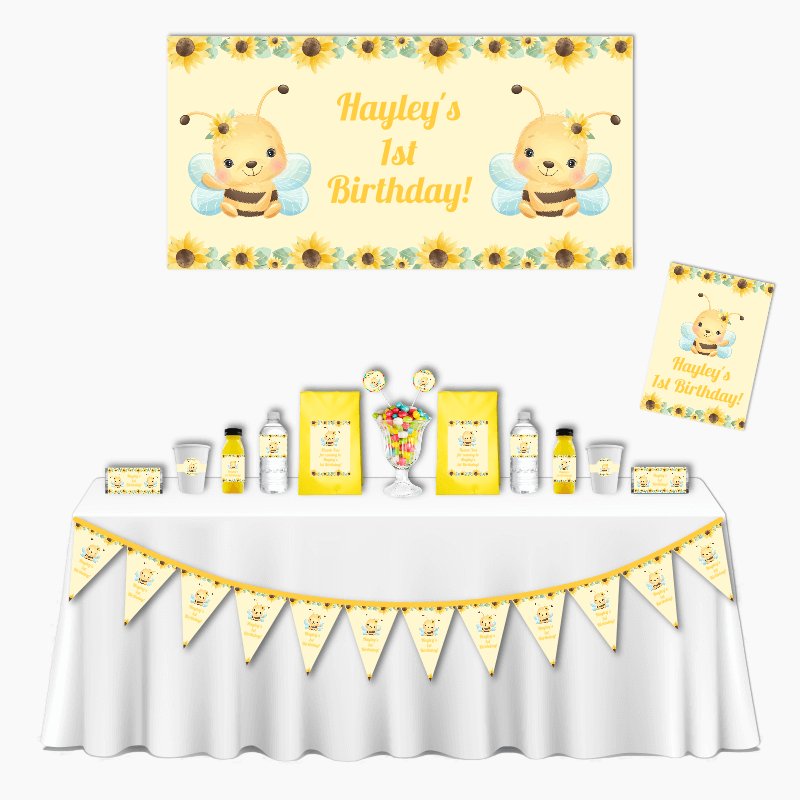 Personalised Sunflower &amp; Honey Bee Deluxe Birthday Party Pack
