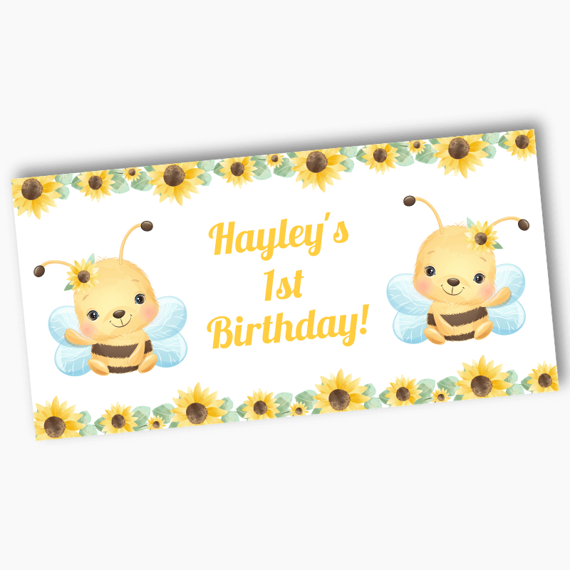 Personalised Sunflower &amp; Honey Bee Party Banners - White