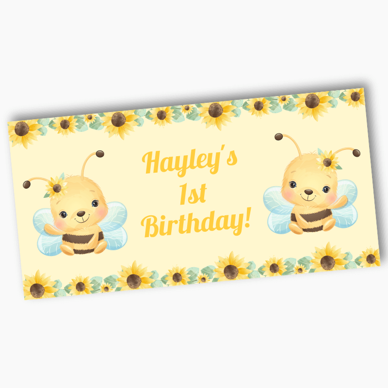 Personalised Sunflower &amp; Honey Bee Party Banners - Yellow