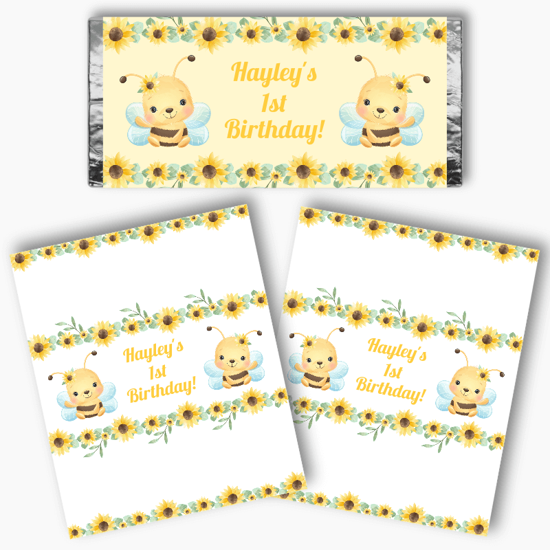 Personalised Sunflower &amp; Honey Bee Party Mini Chocolate Labels