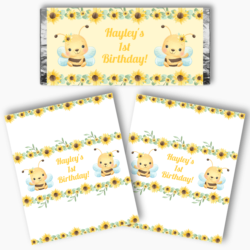 Personalised Sunflower & Honey Bee Party Mini Chocolate Labels