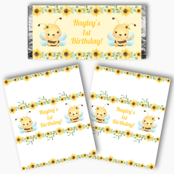 Personalised Sunflower & Honey Bee Chocolate Labels - Katie J Design ...