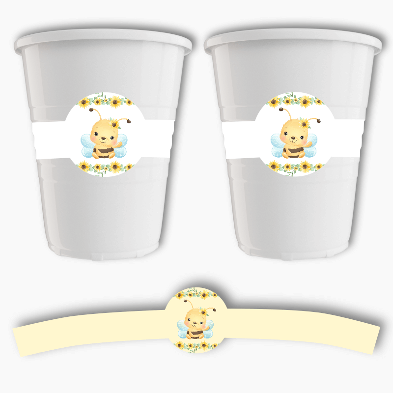 Sunflower &amp; Honey Bee Party Cup Stickers