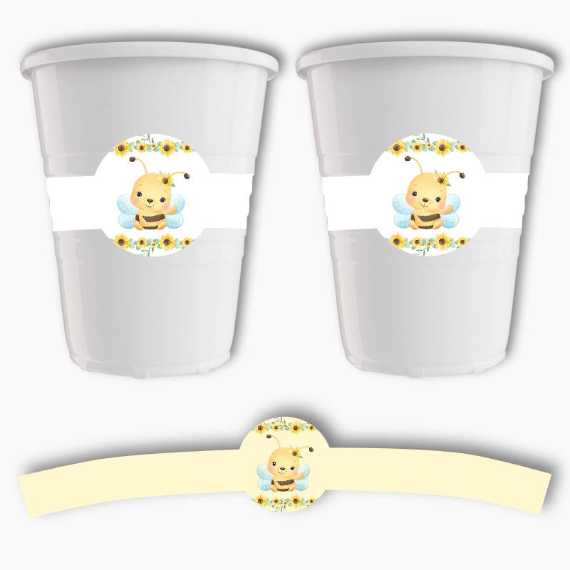 Sunflower & Honey Bee Party Cup Stickers