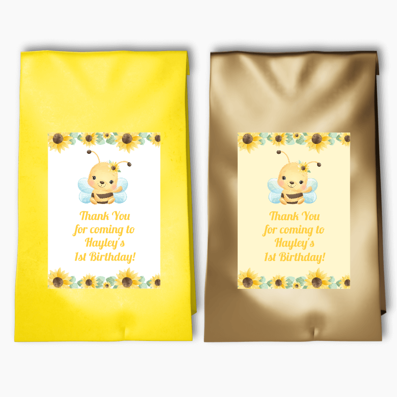 Personalised Sunflower &amp; Honey Bee Party Bags &amp; Labels