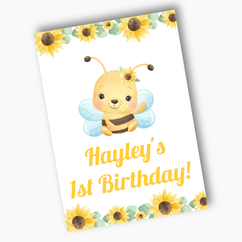 Personalised Sunflower &amp; Honey Bee Party Posters - White
