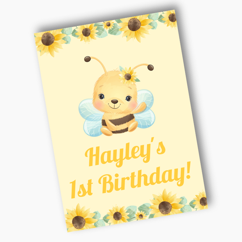 Personalised Sunflower &amp; Honey Bee Party Posters - Yellow