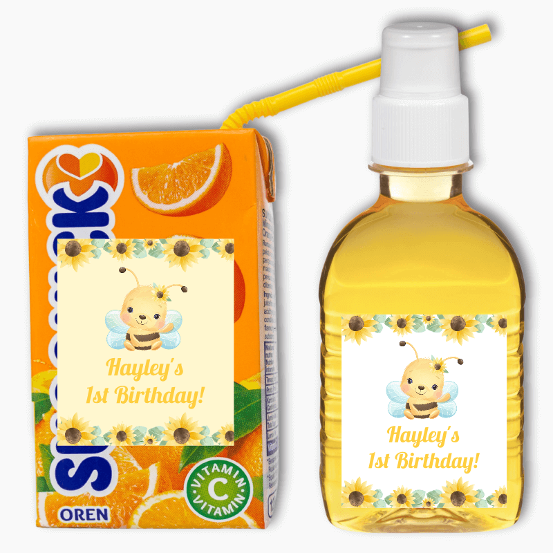 Sunflower &amp; Honey Bee Party Rectangle Drink Labels