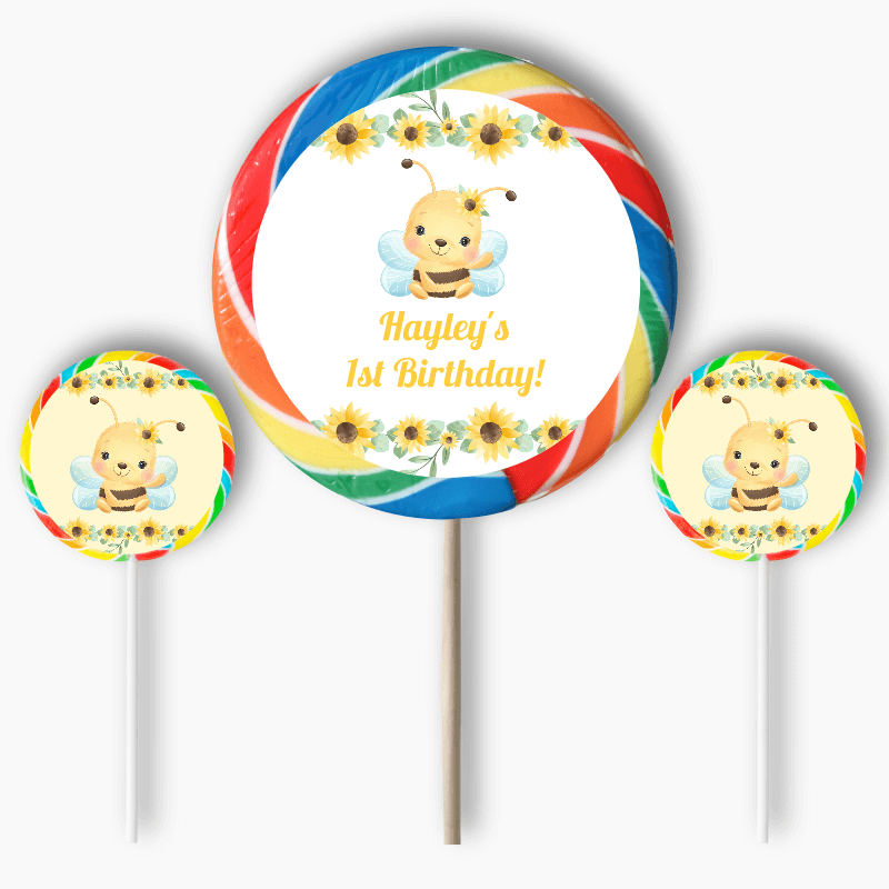 Personalised Sunflower &amp; Honey Bee Party Round Stickers