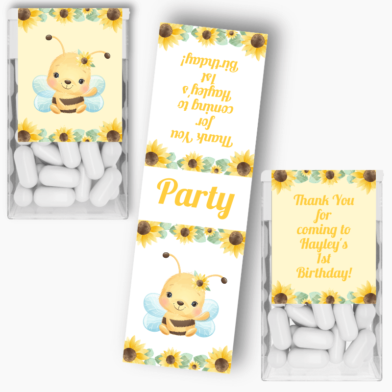 Personalised Sunflower &amp; Honey Bee Party Tic Tac Labels