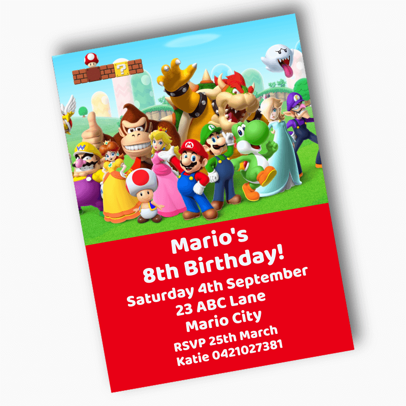 Personalised Super Mario Birthday Party Invites