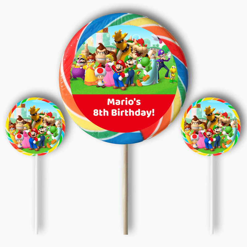 Personalised Super Mario Birthday Party Round Stickers