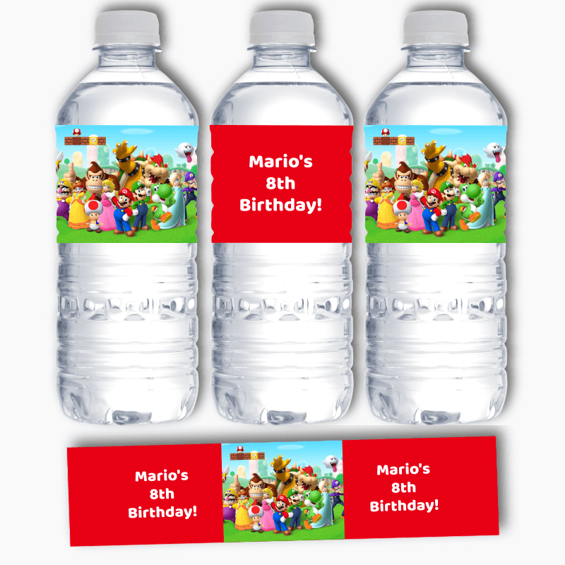 Personalised Super Mario Birthday Party Water Bottle Labels