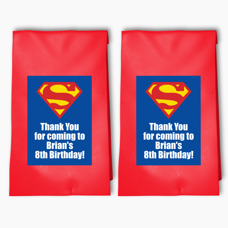 Personalised Superman Logo Party Bags &amp; Labels