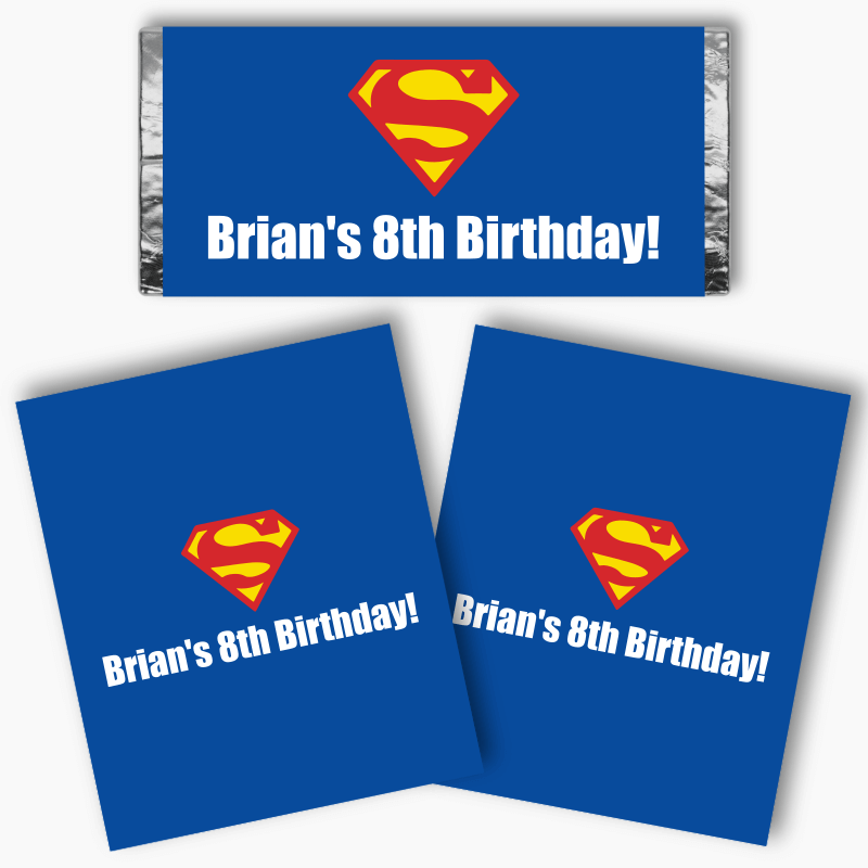 Personalised Superman Logo Party Mini Chocolate Labels