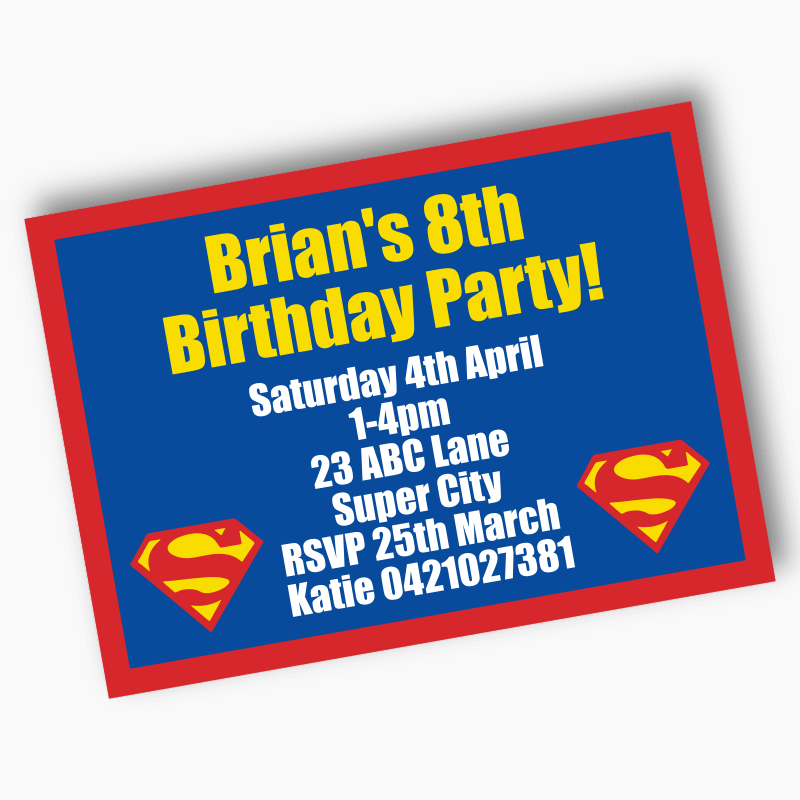 Personalised Superman Logo Party Invites