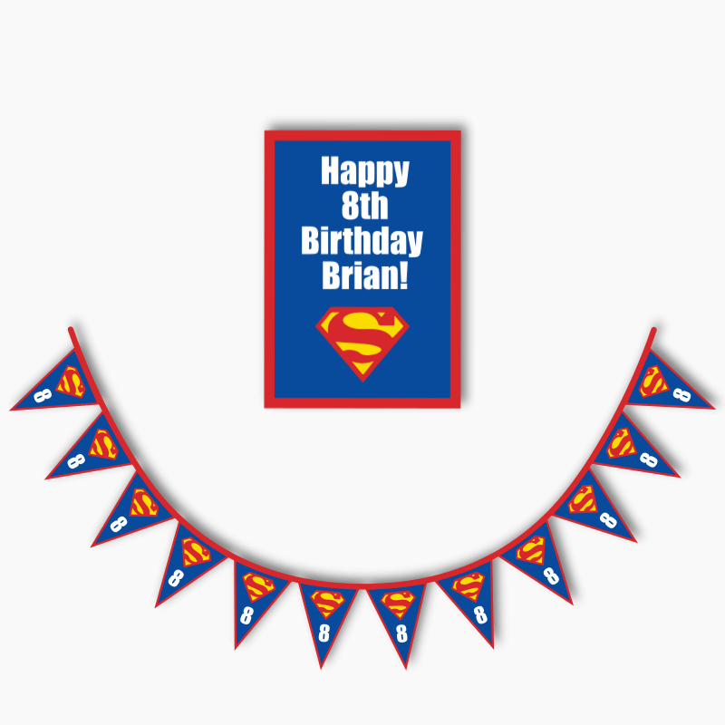 Personalised Superman Logo Party Poster &amp; Bunting Combo