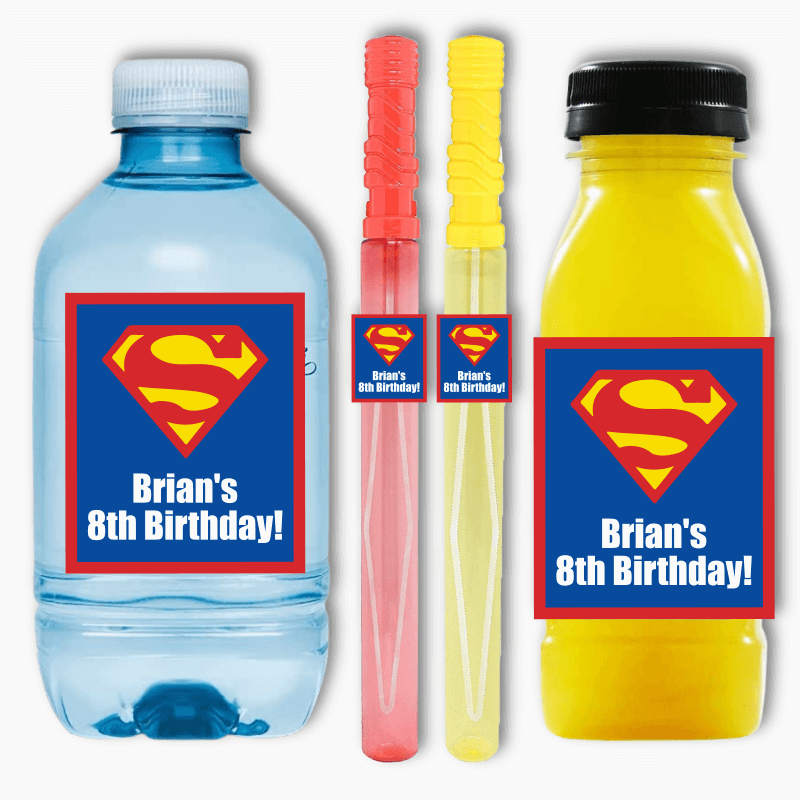 Superman Birthday Party Rectangle Favour Stickers