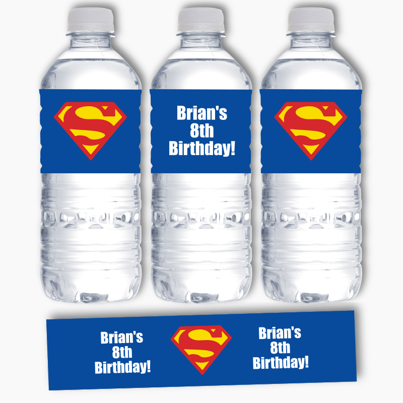 Personalised Superman Logo Party Water Labels