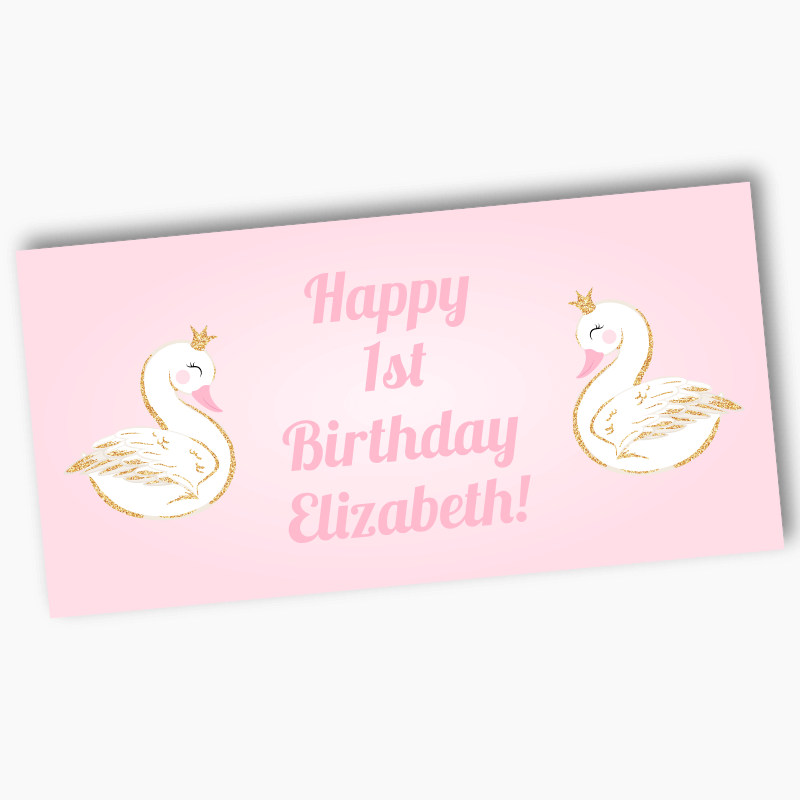 Personalised Pink & Gold Swan Party Banners