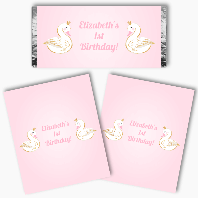 Personalised Pink & Gold Swan Party Mini Chocolate Labels