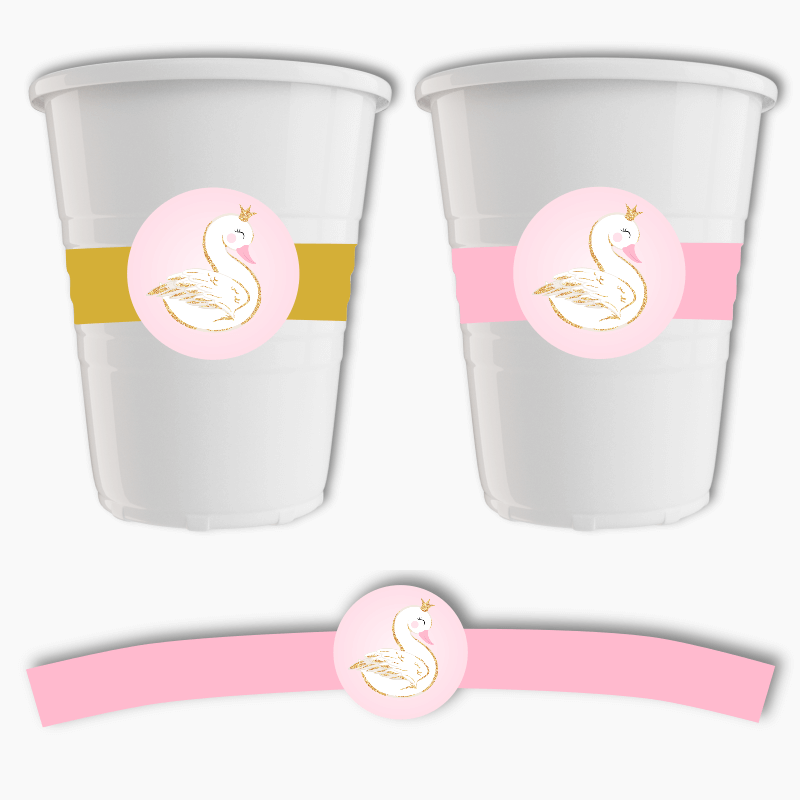 Pink &amp; Gold Swan Party Cup Stickers