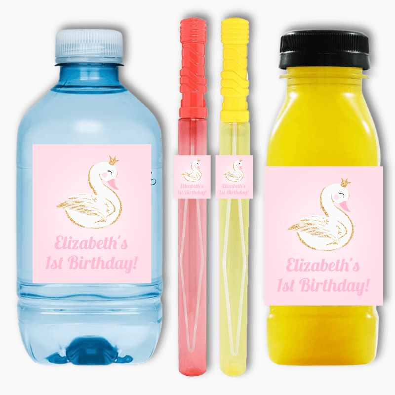 Swan Birthday Party Rectangle Favour Stickers