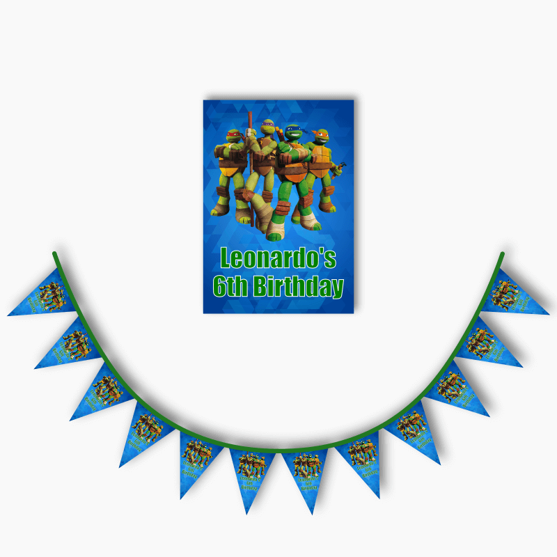 Personalised TMNT Ninja Turtles Party Poster &amp; Bunting Combo