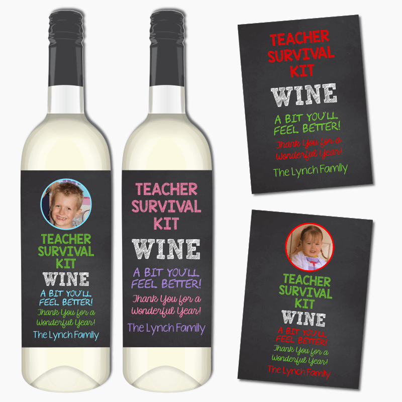Chalk Teacher Survival Kit Wine Labels