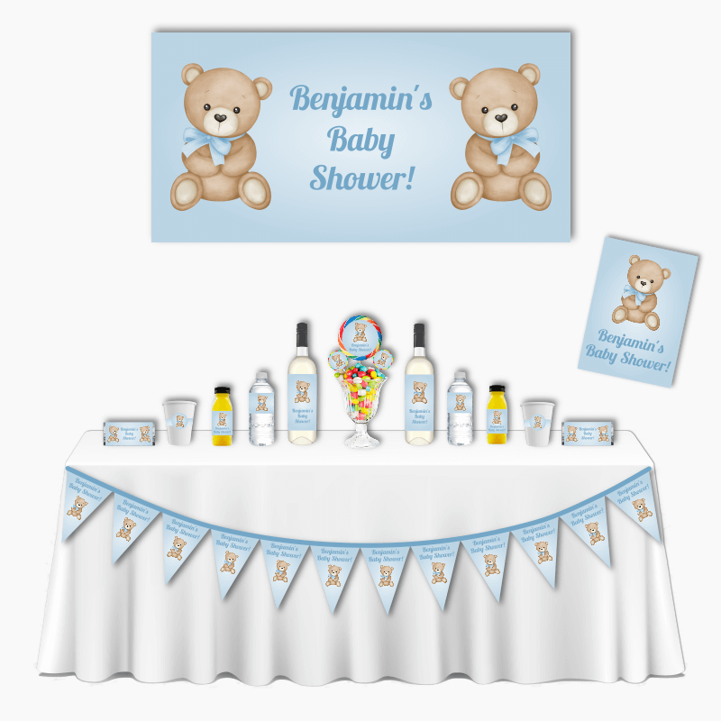 Personalised Blue Teddy Bear Deluxe Baby Shower Pack