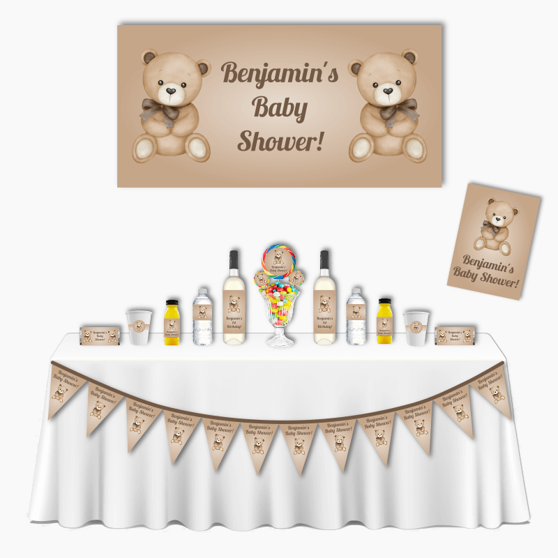 Personalised Natural Teddy Bear Deluxe Baby Shower Pack