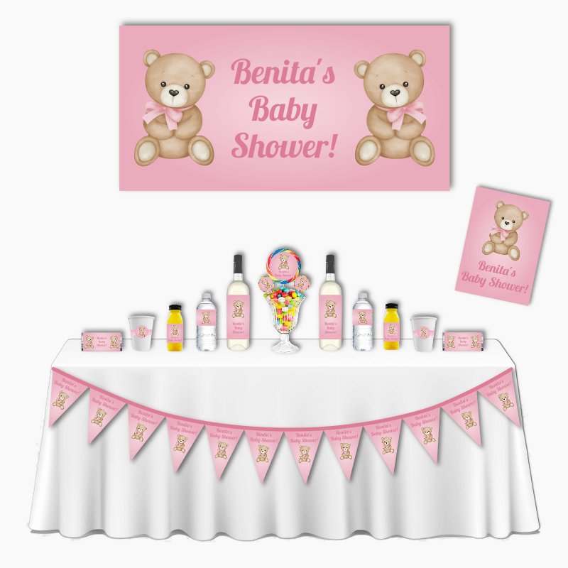 Personalised Pink Teddy Bear Deluxe Baby Shower Pack
