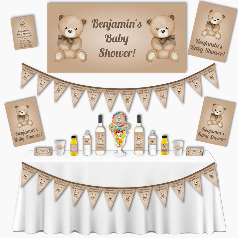 Personalised Natural Teddy Bear Grand Baby Shower Pack