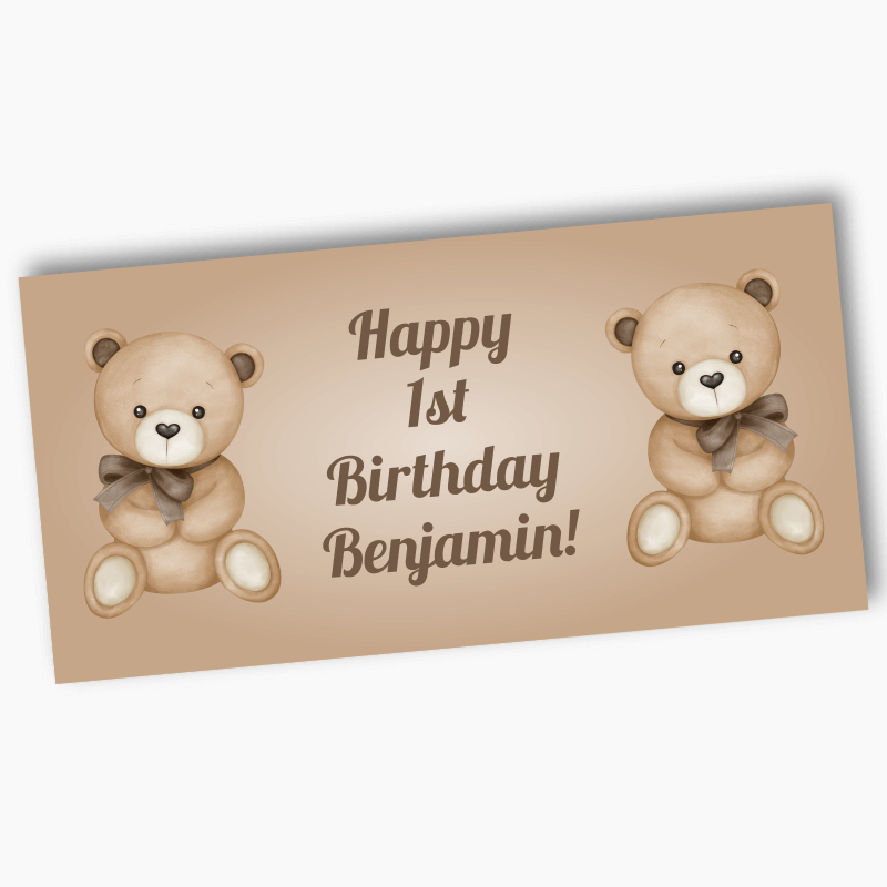Personalised Teddy Bear Party Banners - Natural