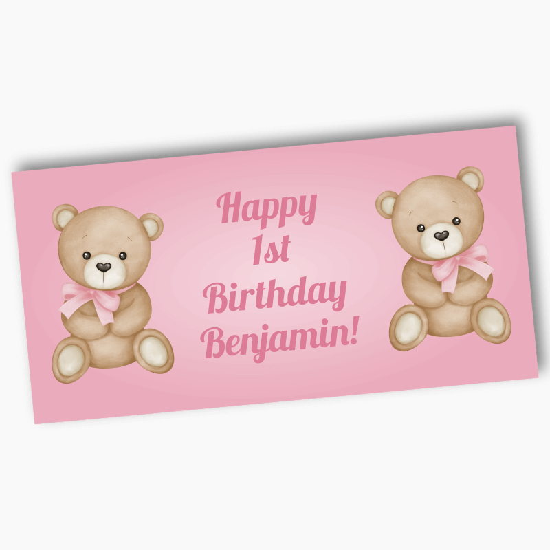 Personalised Teddy Bear Party Banners - Pink