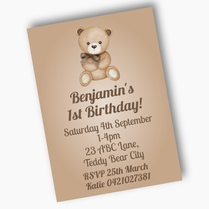 Personalised Teddy Bear Party Invites - Natural