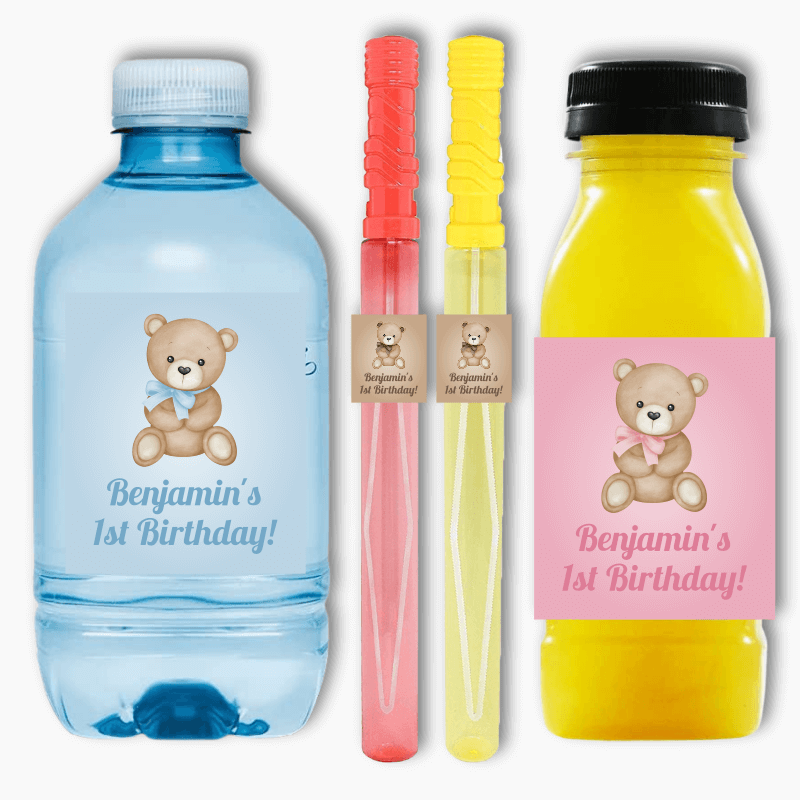 Teddy Bear Birthday Party Rectangle Favour Stickers