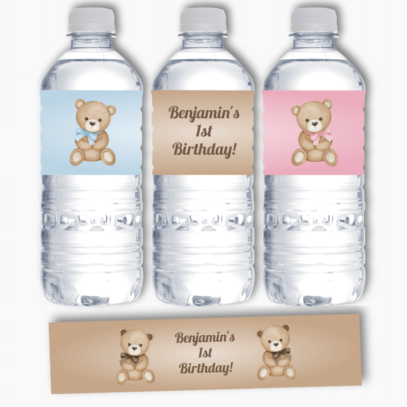 Personalized Teddy Bear Theme Water Bottle Label