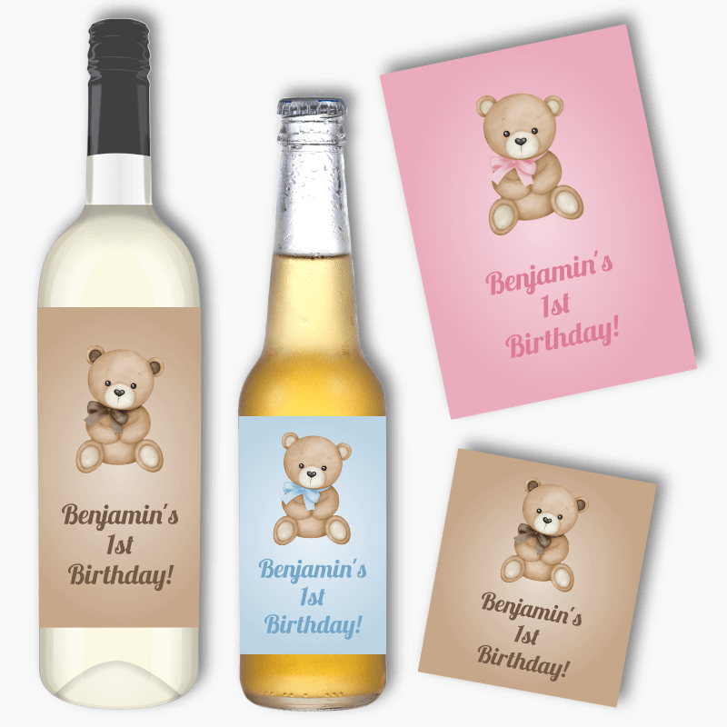 Personalised Teddy Bear Wine & Beer Labels